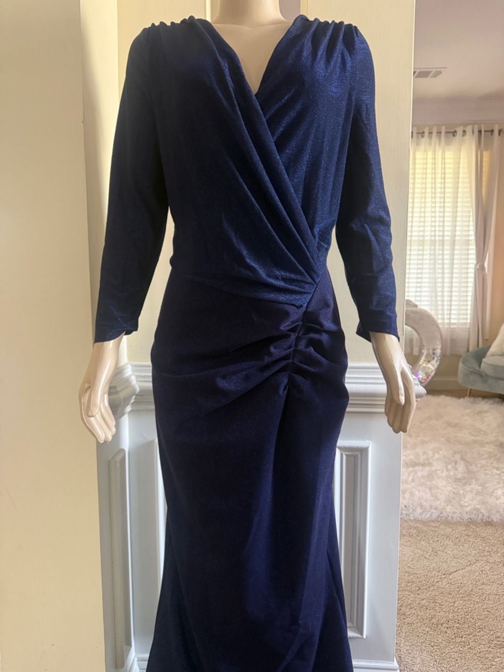 Chiara Boni Deep Navy Long Sleeve Draped Gown - Picture 2 of 7